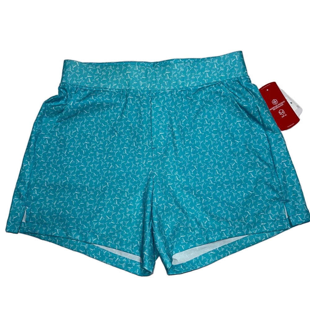 BCG Women's Golf Sport Shorts Small Turquoise Novelty Cocktail Glass Print